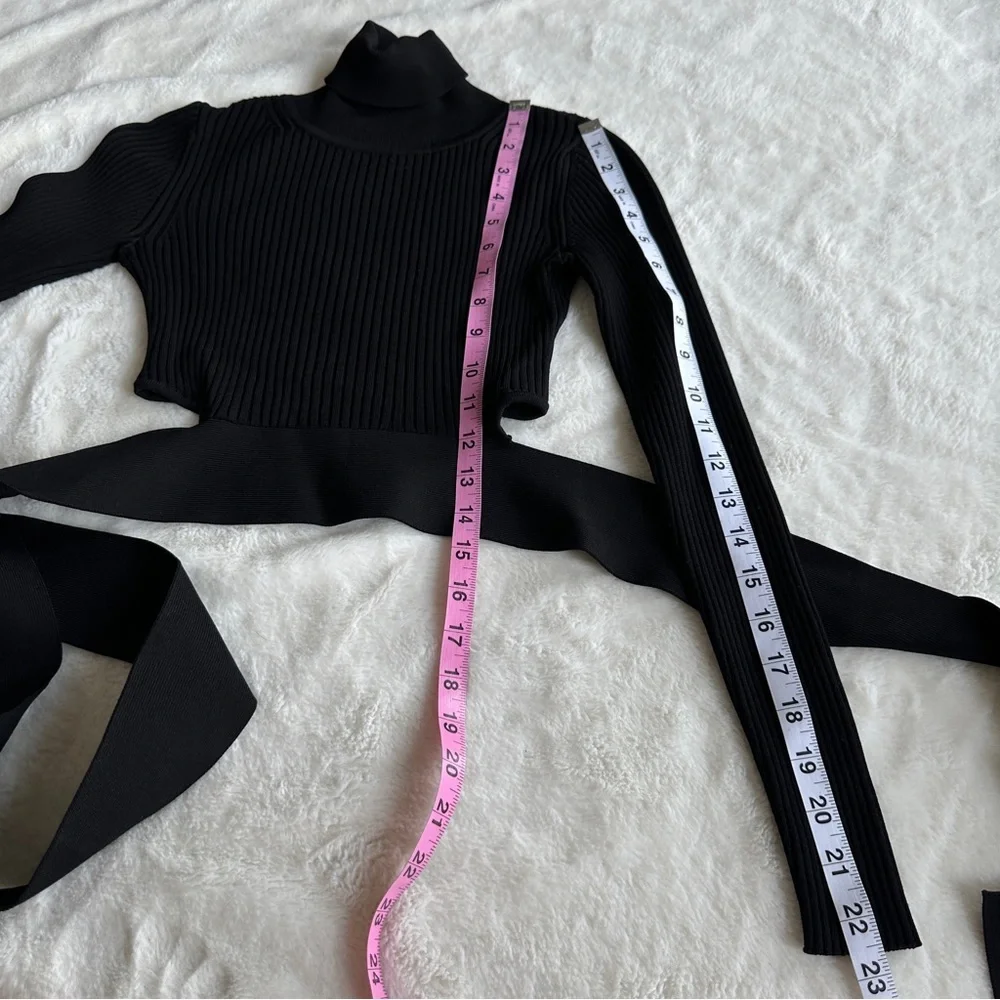 Cushnie Et Ochs Tie Waist Cropped Black Turtleneck Wrap Sweater XS - Picture 6 of 11